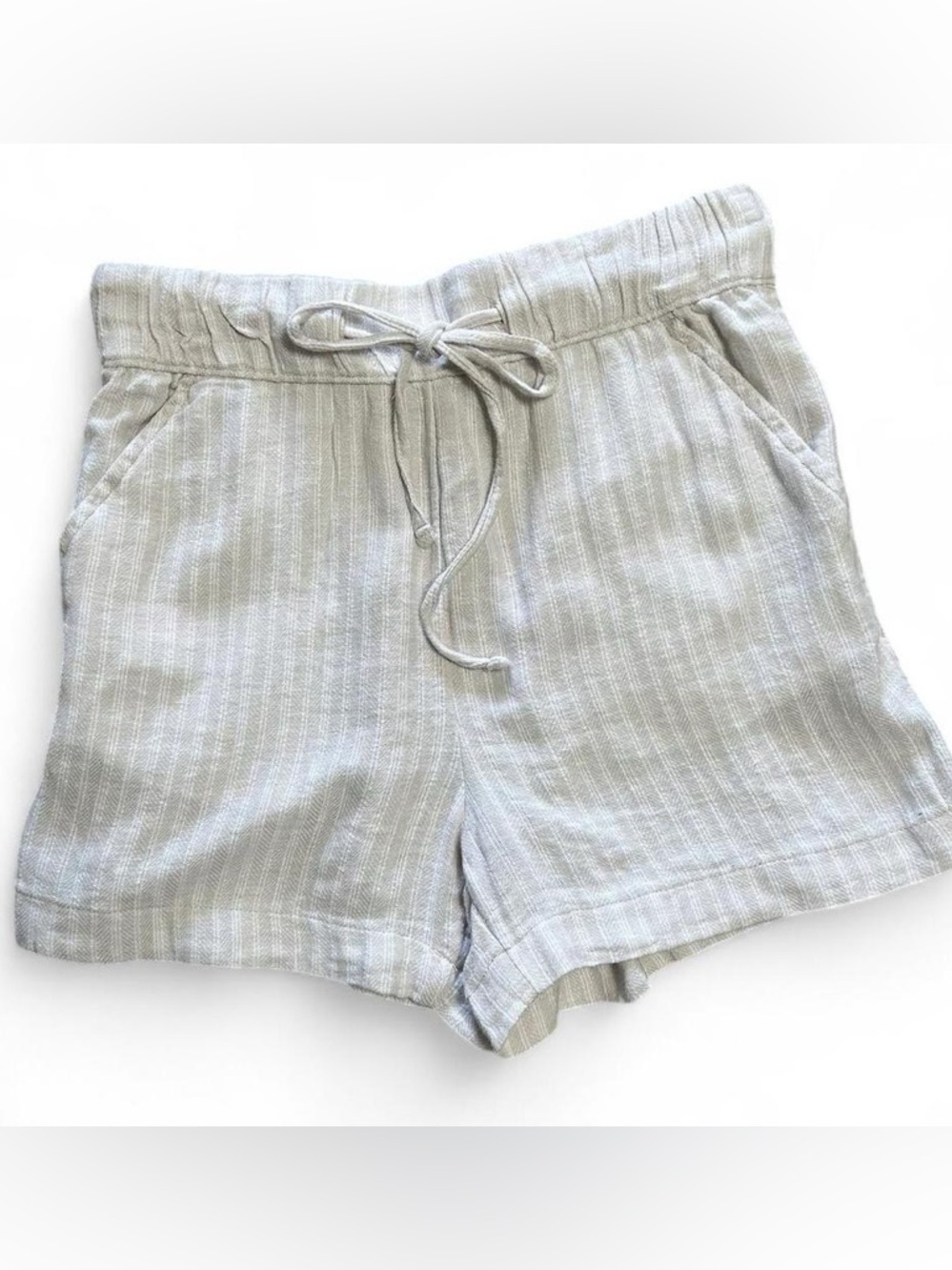 NWT Cream & Tan Striped Linen Shorts Tie Drawstring Sizes XS/Small/Medium